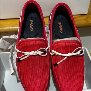 Swims Men's Vibrant Red Boat Shoes breaded lace Campari size 7 NIB